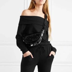 Cale Gisselle Off The Shoulder Top Stretch Terry Size‎ Medium Black Raw Hem